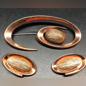 Vintage Renoir copper pin and earring set, MCM 1960’s abstract design, signed,